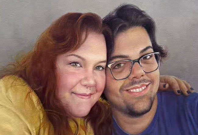 Oil portrait of couple in love Oil portrait of family