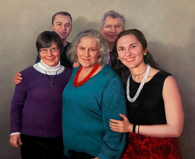 Finished oil portrait — Family group