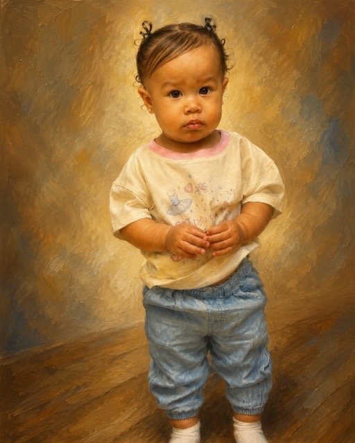 Hand-painted oil portrait of a baby from a photograph